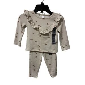 Modern Moments Toddler Girls 2T Tan Horse Print Long Sleeve Ruffle Top & Pants